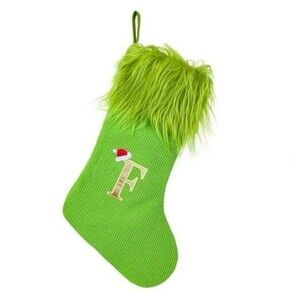 Green Christmas Stockings with Initial E, 18” Knit Monogram Christmas F